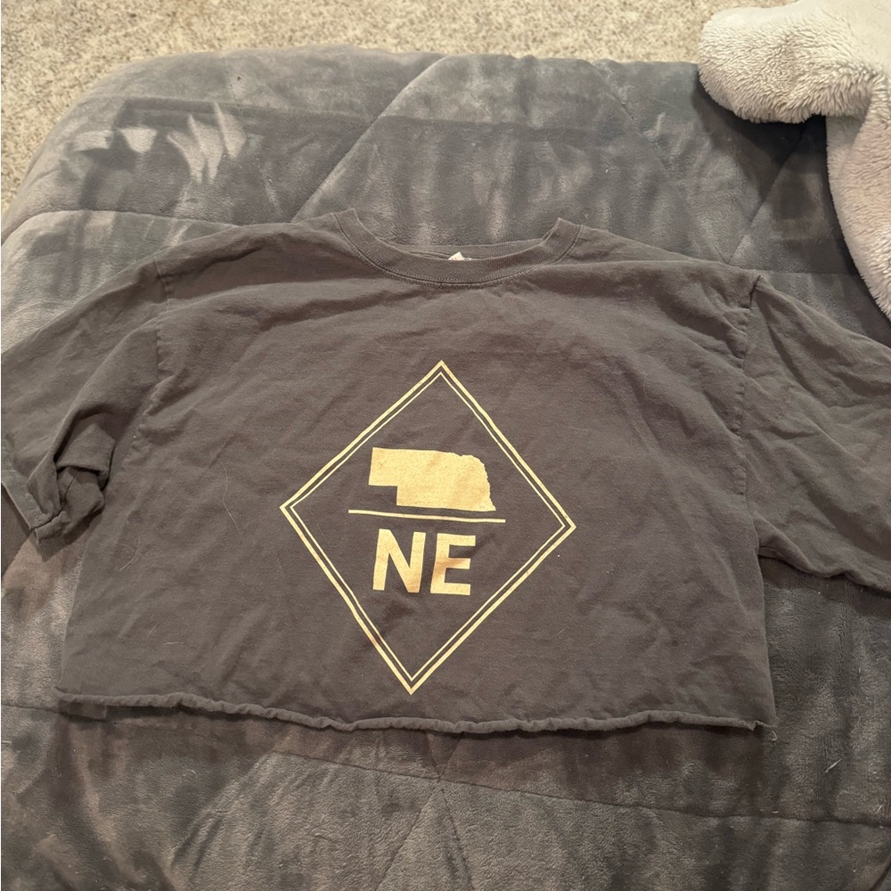 Gray cropped Shirt with Nebraska Graphic